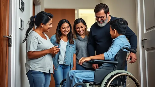 Pessoa usuária de cadeira de rodas recebendo as chaves de um apartamento novo e acessível