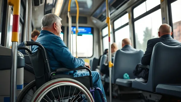 Pessoa com deficiência embarcando em ônibus interestadual acessível em rodoviária brasileira