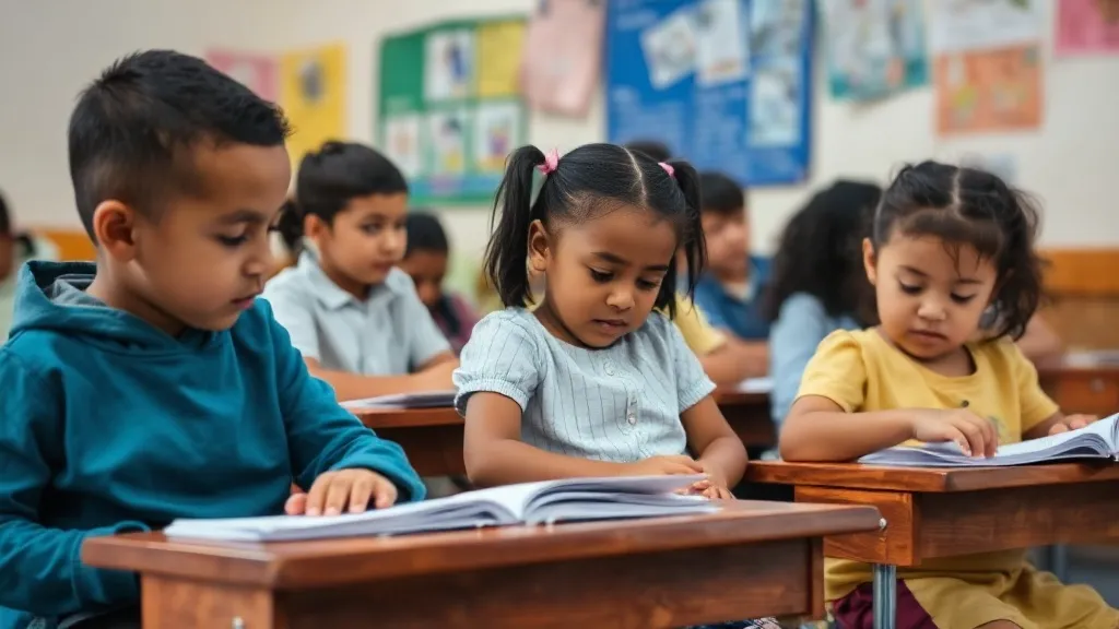 Criança com deficiência sendo acolhida em sala de aula inclusiva com professora