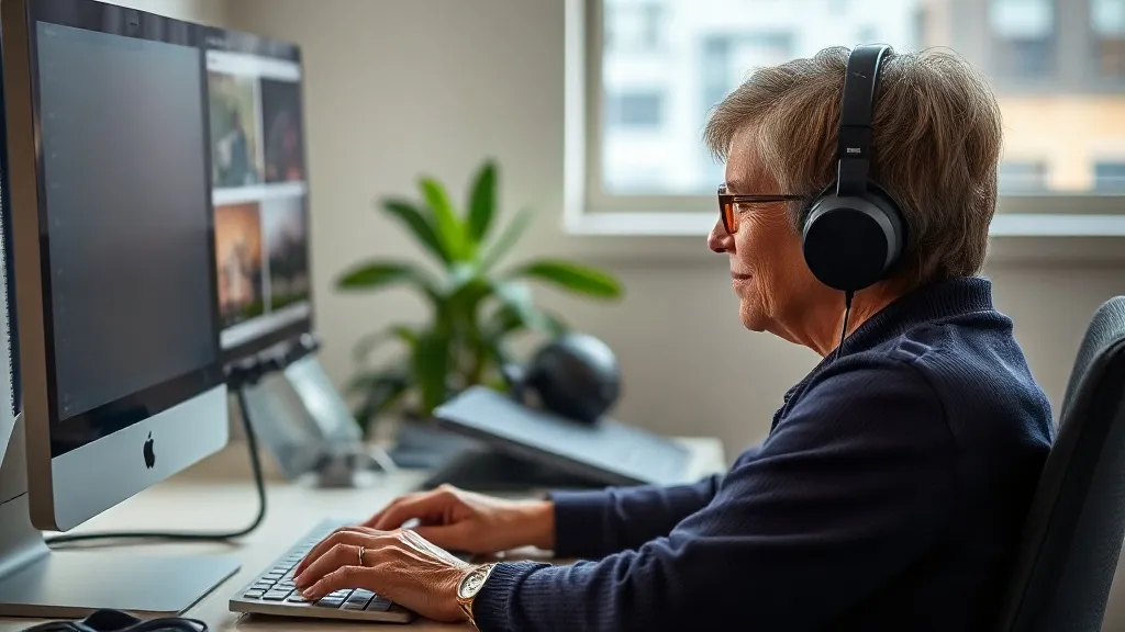 Pessoa usando computador com as configurações de acessibilidade abertas na tela