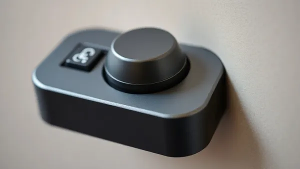 Pessoa com deficiência motora grave usando acionador de botão para controlar tablet, tela com interface de switch access ativa