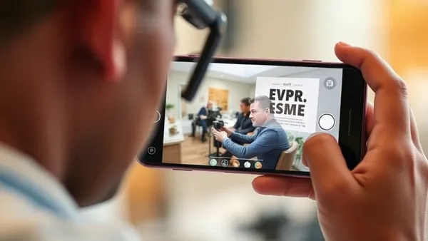 Pessoa cega usando a câmera do celular para que um aplicativo leia um texto em voz alta