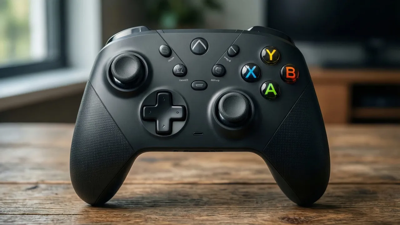 Controle de videogame adaptado com botões grandes e conectores externos para acessibilidade