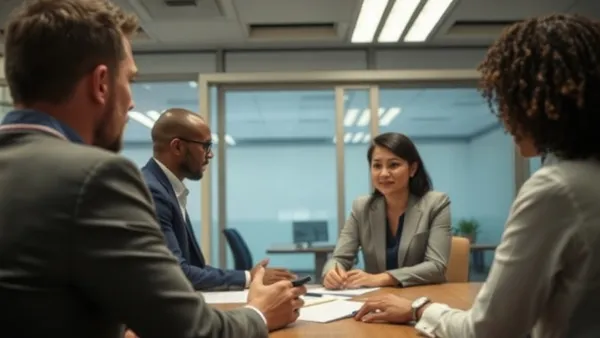 Entrevista de emprego em escritório com acesso para cadeira de rodas