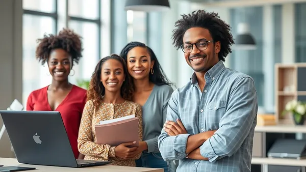 Ambiente de trabalho inclusivo com profissionais de diferentes perfis, incluindo pessoa com deficiência