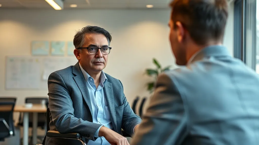 Pessoa com deficiência em entrevista de emprego em um escritório iluminado