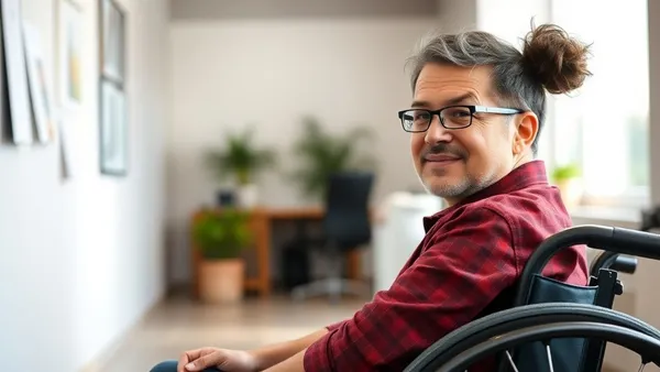 Pessoa com deficiência em reunião de trabalho em escritório moderno com colegas