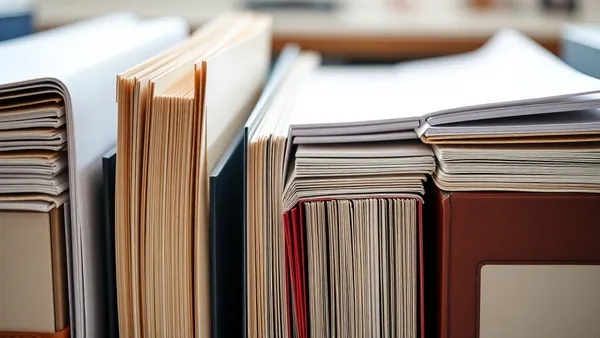 Pastas e documentos organizados sobre uma mesa acessível